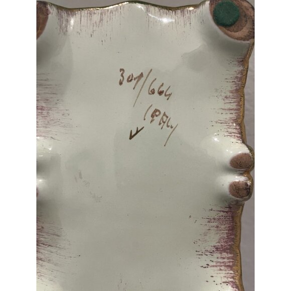 MCM Italy Hand Painted Trinket Dish Lidded Numbered Green Gold Vintage Rectangle - Picture 9 of 14